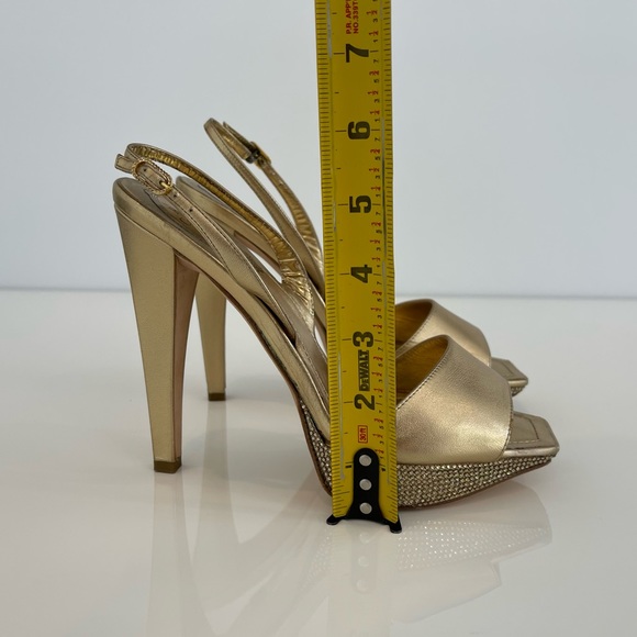RENE CAOVILLA GOLD CRYSTAL PLATFORM SANDALS SIZE IT 37.5 /US 7.5 - Picture 15 of 17